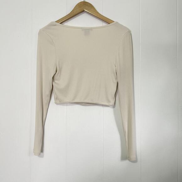 Sincerely Jules Off White Ribbed Long Sleeve Cropped Top Women's Large - Picture 2 of 4